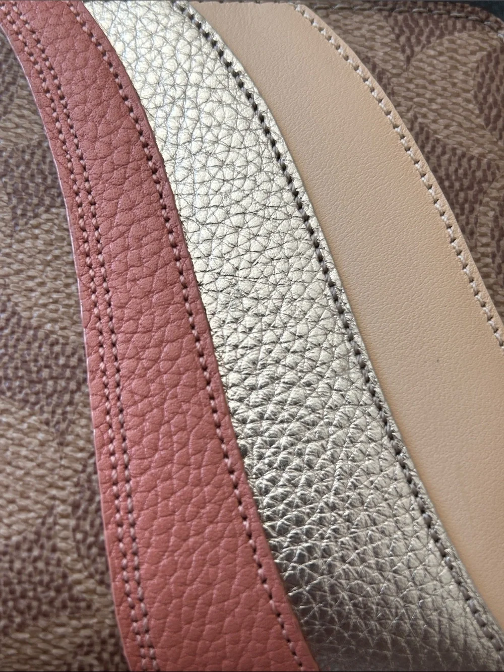 Coach Signature Zip Wallet in Brown with Tan, Cream & Rose Accents